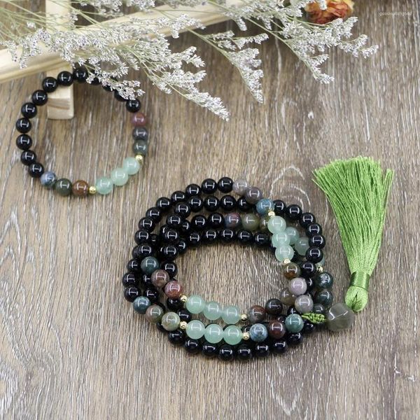 Pendentif Colliers Spirituel Mala 8mm Noir Onyx Agates Vert Aventurine Jasper Perles Glands Neclace Ensemble de Bijoux EDO2212