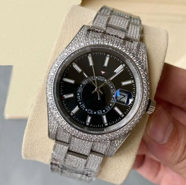 Orologio Full Diamond Orologio meccanico automatico da uomo 41 mm con bracciale in acciaio tempestato di diamanti Orologio da polso da lavoro alla moda Montre de Luxe quadrante bling lunetta Band-04