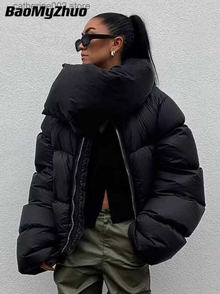 Giubbotti da donna 2023 delle nuove donne di inverno sciarpa collare giacca solido spessore sciolto schiuma di cotone cappotto da donna nero Puff Park cappotto casual T230828