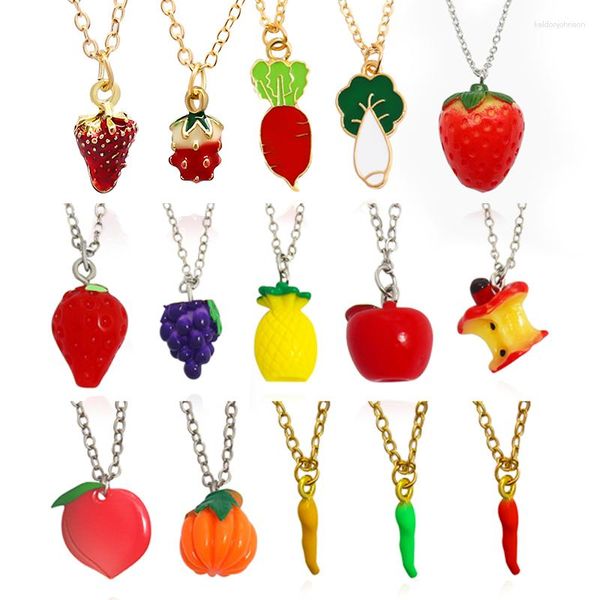 Подвесные ожерелья модные фрукты и ожерелье Клубничное яблочное яблочное ананас виноградный персик тыквенный перец китайский капуста радио