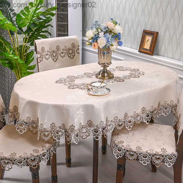 Pano de mesa oval cetim bordado dobra mesa de chá europa mesa de jantar toalha de mesa renda arte capa de poeira capa de cadeira q230829