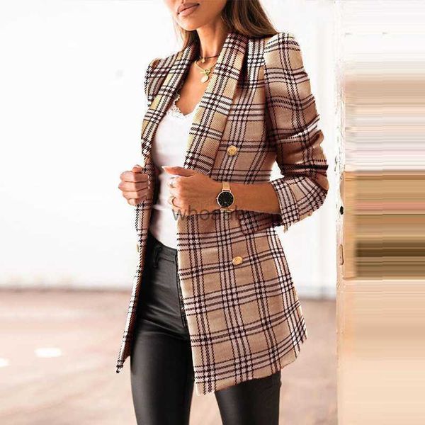 Frauen Jacke Herbst 2023 Onkogene Mode Zweireiher Tweed-Blazer Mantel Vintage Lange Hülse Weibliche Oberbekleidung Chic Top HKD230825