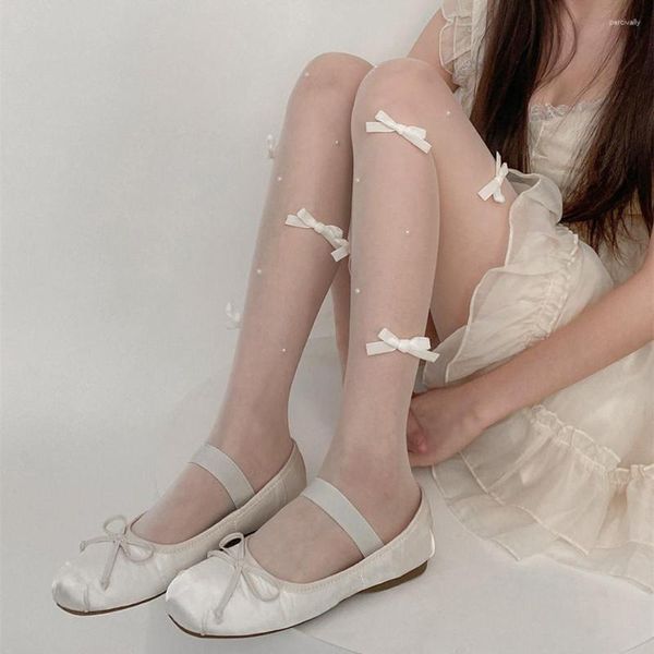 Kadın Çorap JK Lolita Tatlı Kızlar Uyluk Yüksek Çoraplar Külotlu Yuhlu Sevimli Bowknot Tayt Japon Stil Ultra İnce Naylon Sıkı