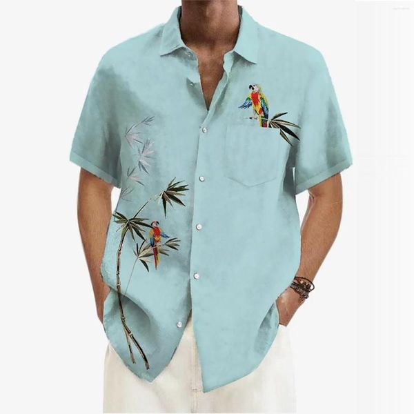 Camisas casuais masculinas blusa de verão para homens 2023 simples papagaio havaiano impressão camisa botão lapela manga curta top turn down colarinho