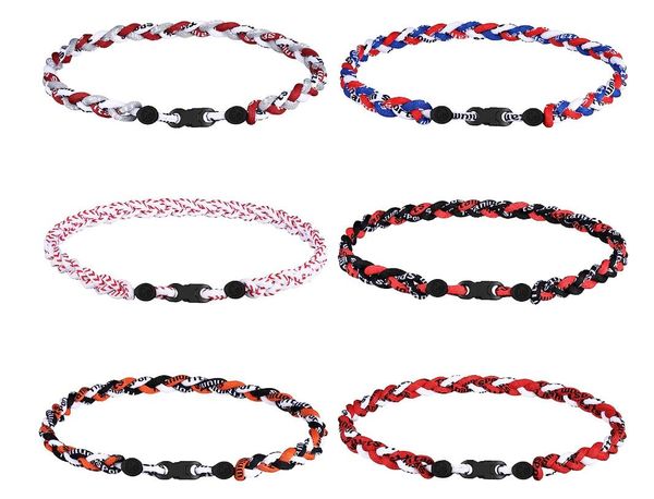 Accessori sportivi in titanio lotto Collane da baseball da softball per ragazzi Collana da baseball con 3 corde intrecciate Tornado Regali per softball Fan Giocatore Colori assortiti