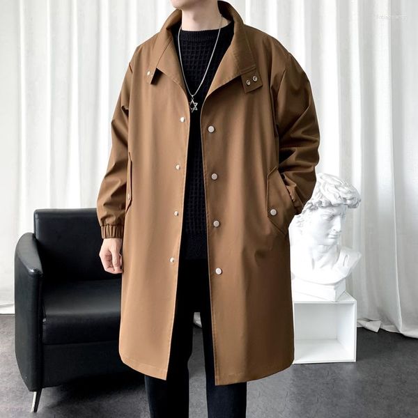 Trench da uomo 2023 Autunno Uomo Elegante giacca a vento con cappuccio extra lunga Cappotto slim fit