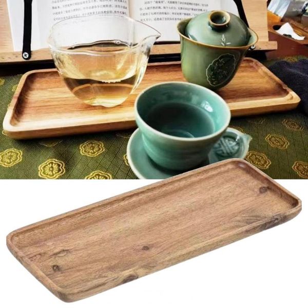 Teetabletts, Serviertablett aus Holz, Palette, Massivholz, für Lebensmittel, Getränke, Desserts, elegantes rechteckiges Teegeschirr, Zuhause, Obst