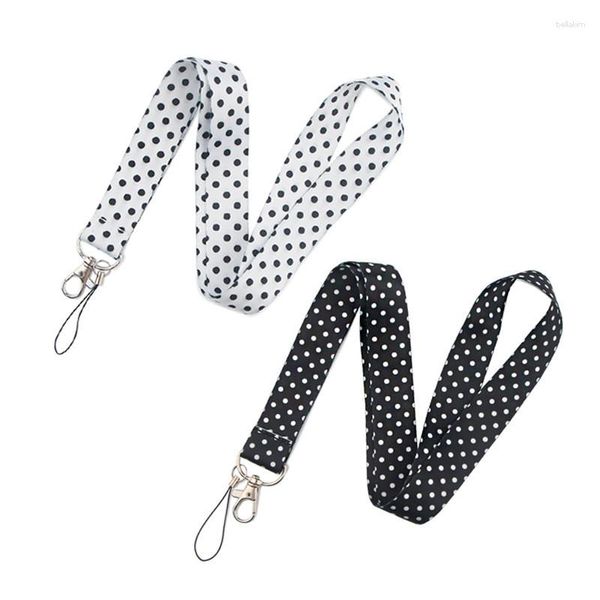 Chaveiros Preto e Branco Pontos Keychain Lanyard Neck Strap para Chave ID Card Straps Badge Holder DIY Pendurado Corda Neckband