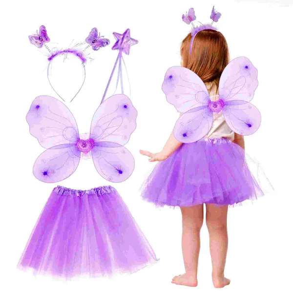Sahne Giyim Soimiss 1 Set Küçük Kız Peri Elbise Kostüm Kelebekleri Kafa Bandı Kanat Goya Etek Stick