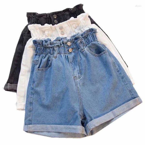 Jeans femininos denim shorts mulheres quadril coxa grossa irmãs gordas calças de verão cintura elástica solta borda rolada perna larga algodão confortável