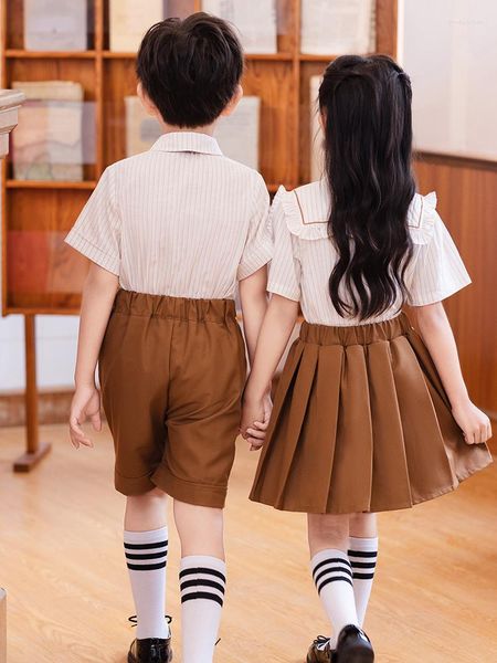 Set di abbigliamento Uniforme per la scuola materna Set per la scuola estiva Abbigliamento per la classe primaria Ragazze in stile inglese per bambini