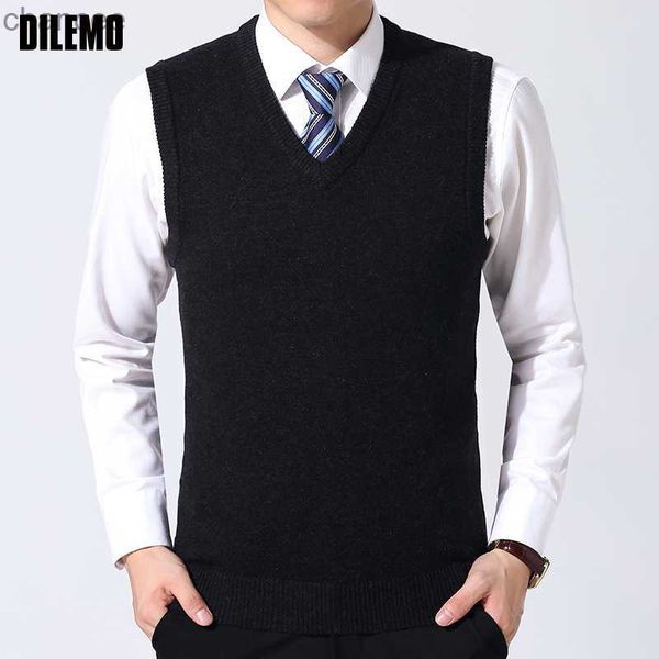 2023 nova marca de moda camisola homem pullovers colete fino ajuste jumpers malhas sem mangas inverno estilo coreano roupas casuais masculino hkd230828