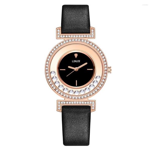 Relógios de pulso requintado minimalista mulheres relógios simples diamante dial design senhoras relógio de pulso de couro casual presentes relógio para mulher reloj
