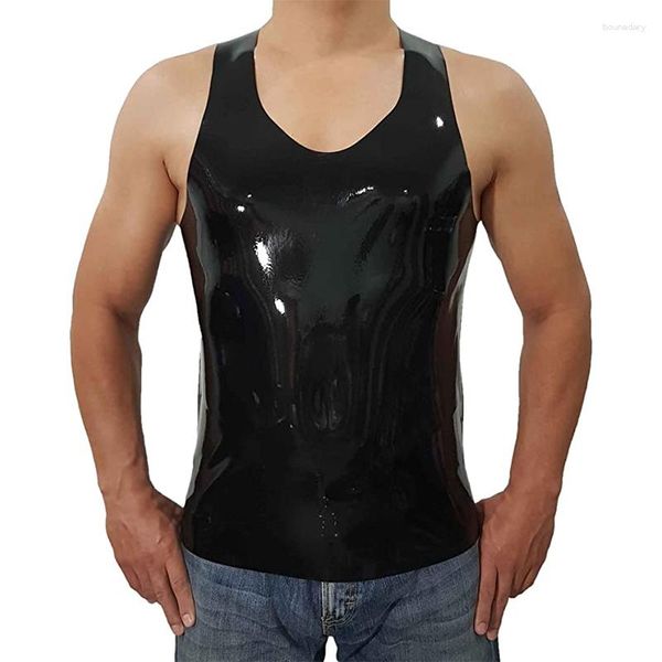 Männer Tank Tops Männer Latex Schwarz Slim Stretch Gummi Ärmellose T-shirts Mode Sommer Punk Stil Bodycon T-stück Custom