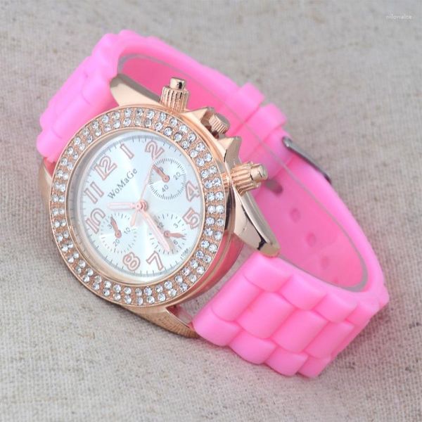 Relógios de pulso Sdotter Womage Moda Bonito Rosa Relógio Casual Mulheres Relógios Silicone Banda Esporte Quartz Senhoras Montre