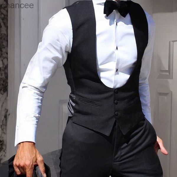 Schwarze Männer Weste für Hochzeit Bräutigam Ein Stück Slim Fit Anzug Weste Einfarbig Männlichen Mode Mantel HKD230828