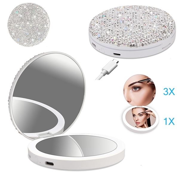 Kompakte Spiegel Led-Licht Make-Up Spiegel Tragbare Taschenspiegel Frauen Comsmetic 3,5 zoll Runde Vergrößerungsspiegel Geschenke Für Mädchen 230826