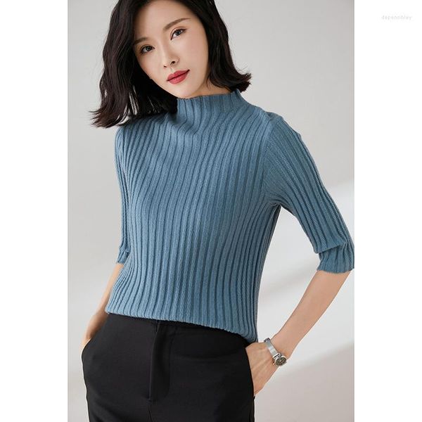 Kadın Sweaters Yün Kaşmir Tişörtler 2023 Bahar Bayanlar İnce Örgü Bluz Zarif Kadın Saf Tişörtler Yarım Kollu