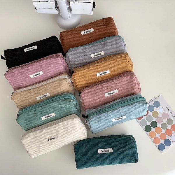 Sacos de cintura Coreano Corduroy Cosmetic Bag Pequena Maquiagem Bolsa Senhora Portátil Viagem Necesserie Organizador Estudante Bonito Lápis Caso 230826