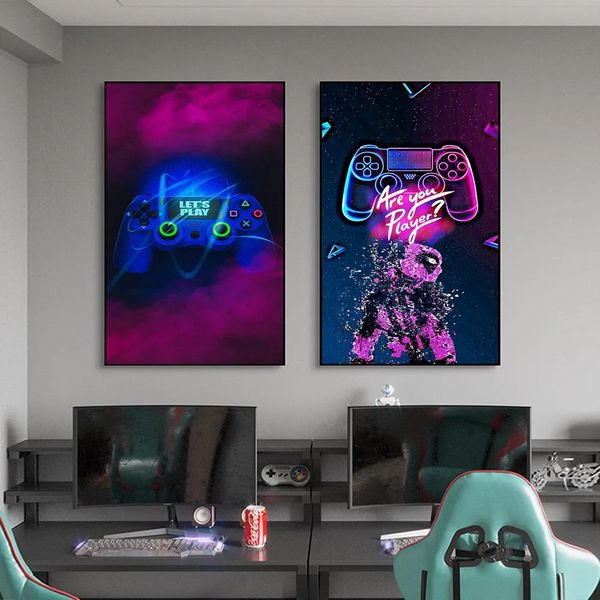 Buntes Gamepad-Poster, Gaming-Zimmer, Leinwandgemälde, abstrakte Wandkunst, Drucke, Bilder für Jungen, Schlafzimmer, Gamer, Spielzimmer, Heimdekoration, ohne Rahmen, Wo6