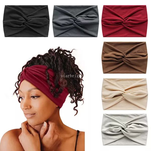 Moda feminina yoga headbands cabeça envoltório faixa de cabelo elástico cruz larga turbante elástico menina senhoras ginásio esporte simples liso cor sólida wist atado acessórios de cabelo