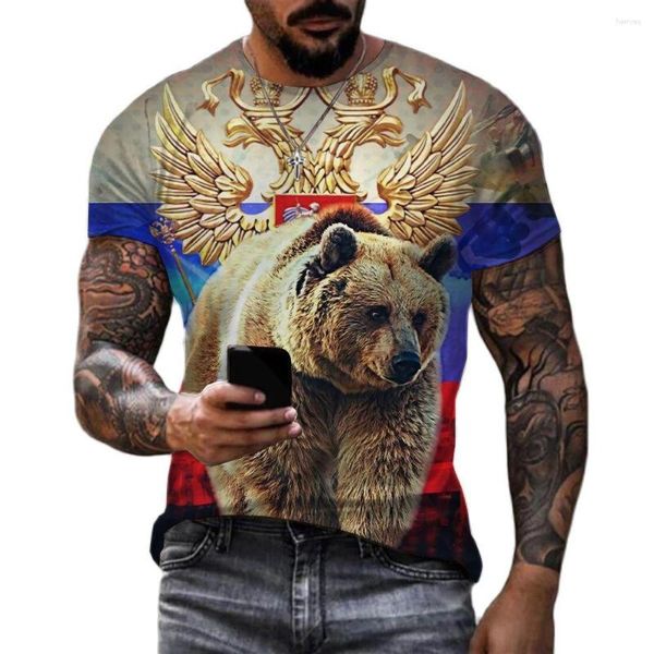 Herren T-Shirts Russland Bär T-Shirts Russische Flagge Emblem 3D-Druck Männer Frauen Coole Mode Übergroße Kurzarmhemd Kinder T-Shirts Tops Kleidung