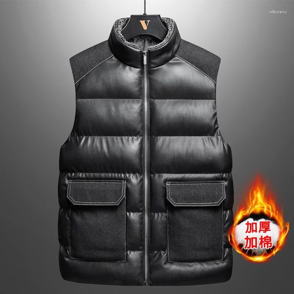 Gilet da uomo Vintage Colletto alla coreana Gilet da uomo Giacca senza maniche Cardigan Cerniera Cappotto invernale spesso caldo Abbigliamento casual largo all'ingrosso