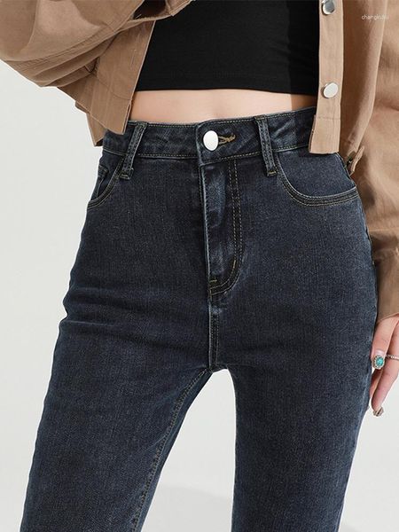 Jeans da donna Abiti skinny skinny ad alta elasticità Pantaloni denim da donna Fascia elastica in vita Matita sottile Blu chiaro Nero