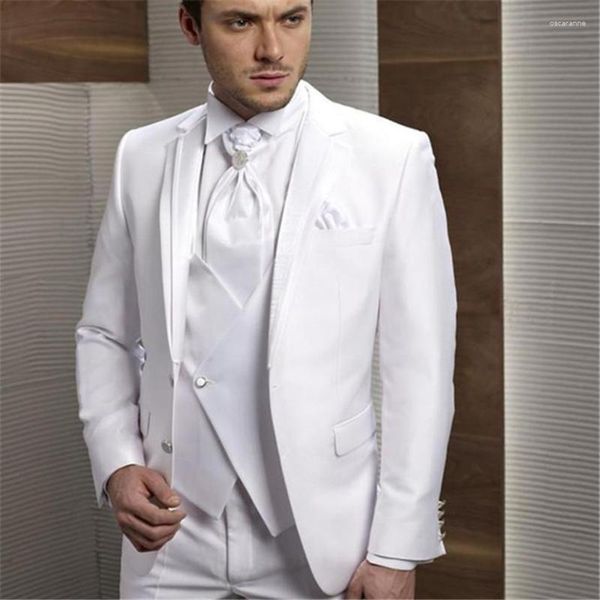 Abiti da uomo 2023 Abito da uomo da sposa Smoking dello sposo Notch Risvolto Bianco Groomsman Sposo Abiti da ballo per feste (Giacca Pantaloni Cravatta Gilet)