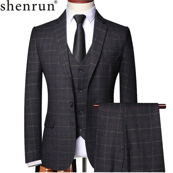 Ternos Masculinos Blazers Shenrun Homens 3 Peças Terno Primavera Outono Xadrez Slim Fit Negócios Formal Casual Check Escritório Trabalho Festa Prom Casamento Noivo 230828