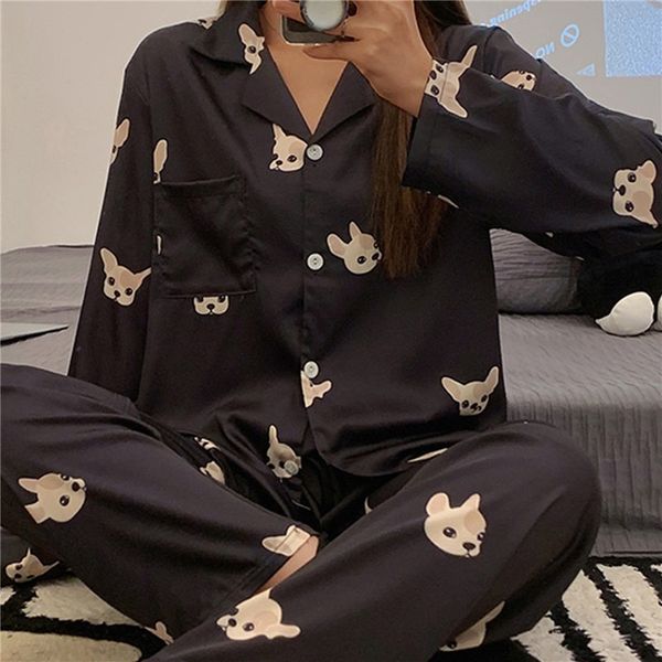 Damen Nachtwäsche Frauen Satin Pyjamas Set Langarm Hosen Lounge Solide Pyjama Mujer Schlafzimmer Hause Kleidung Weibliche Pyjamas 230828