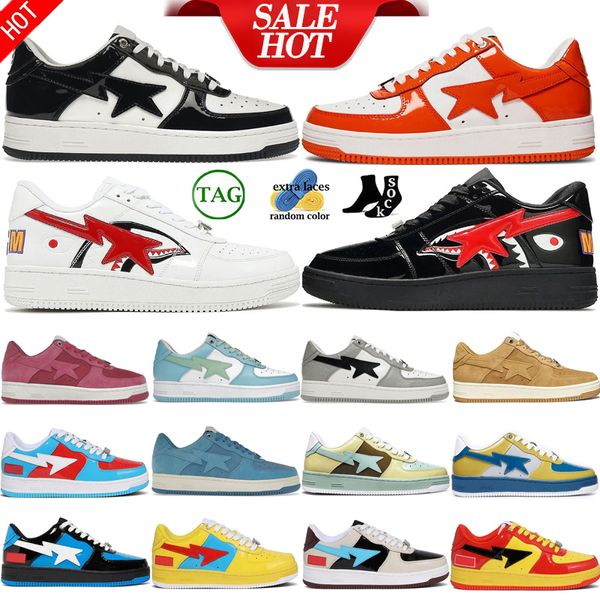 Designer sapatos casuais tubarão estrela baixo treinadores couro patente preto branco azul camuflagem skate jogging homens mulheres esportes tênis