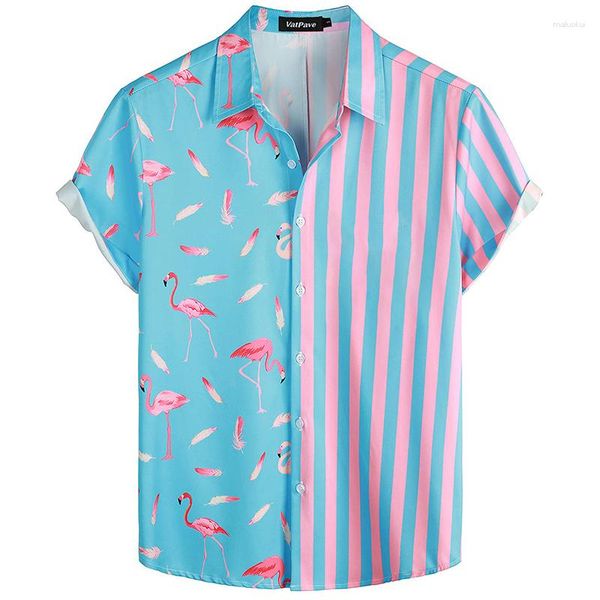 Camicie casual da uomo hawaiana estiva bicolore casual manica corta stampa modello abbigliamento camicia maschile abbottonata leggera oversize