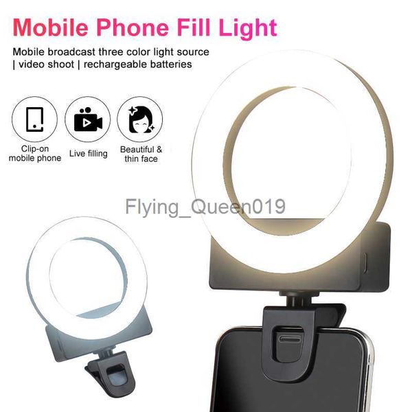 Luz de relleno para teléfono móvil LED Selfie Ring Light Clip recargable 3 modos de luz para teléfono inteligente iPhone Android Maquillaje Vlog HKD230828