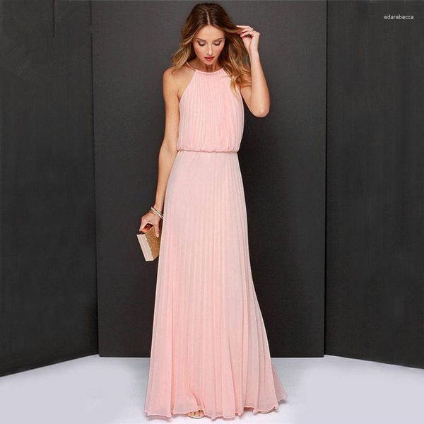 Casual Kleider 2023 Sommer Böhmischen Stil Maxi Frauen Strand Lange Plissee Kleid Lose Chiffon der Schulter Plus Größe