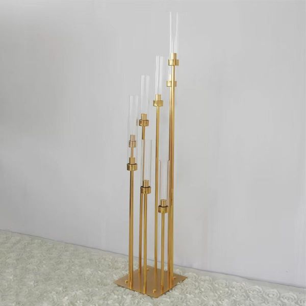 8 kollar uzun boylu altın metal mum stant sahibi düğün şamdan centerpieces masa dekorasyonu