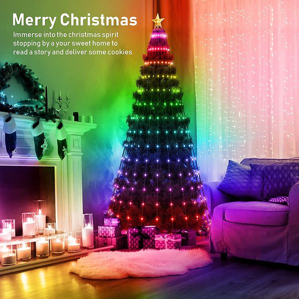 Luzes de Natal inteligentes 400led RGBIC mudança de cor com música APP controlada Twinkle Fairy String Lights para decoração de férias 2.1M 1.8M 1.5M Árvore de Natal