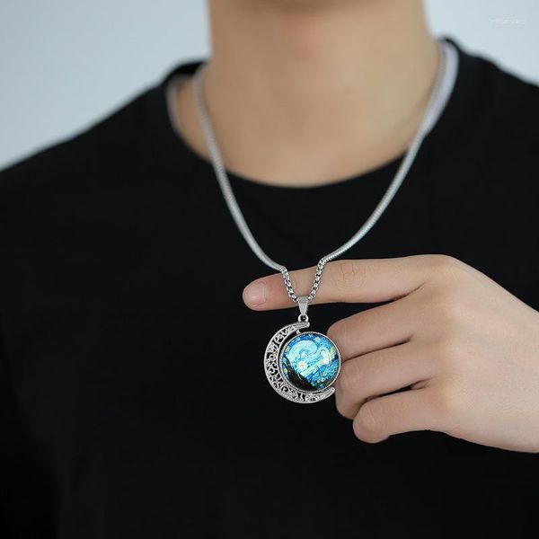 Anhänger Halsketten Kragen Hombre In Schmuck Halskette Für Männer Vintage Sky Runde Pendent Collare Punk Edelstahl Kette Collier Zubehör