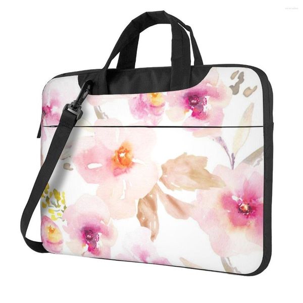 Valigette Custodia per laptop con motivo floreale rosa e viola moderno acquerello Borsa da trasporto per valigetta con copertura protettiva antiurto durevole e durevole