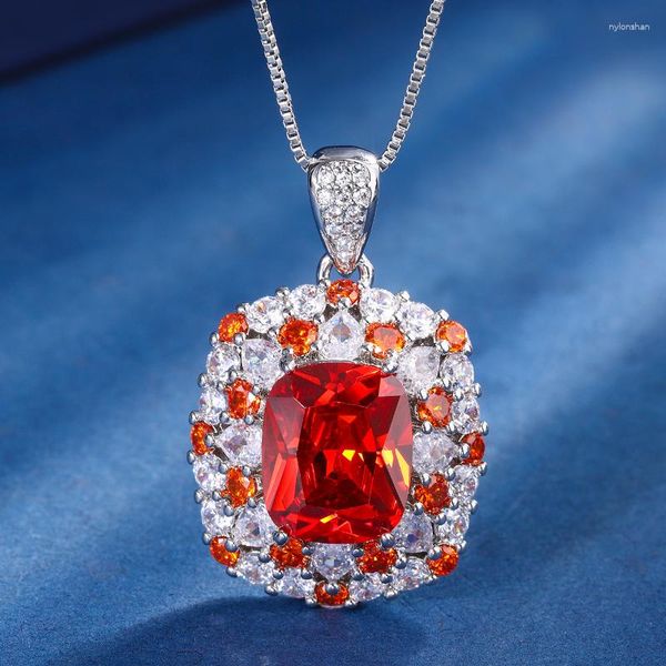 Anhänger Halsketten EYIKA Simulation Smaragd Saphir Hochzeit Party Edlen Schmuck Für Frauen Mix Farbe Zirkon Orange Kristall Blume Halskette