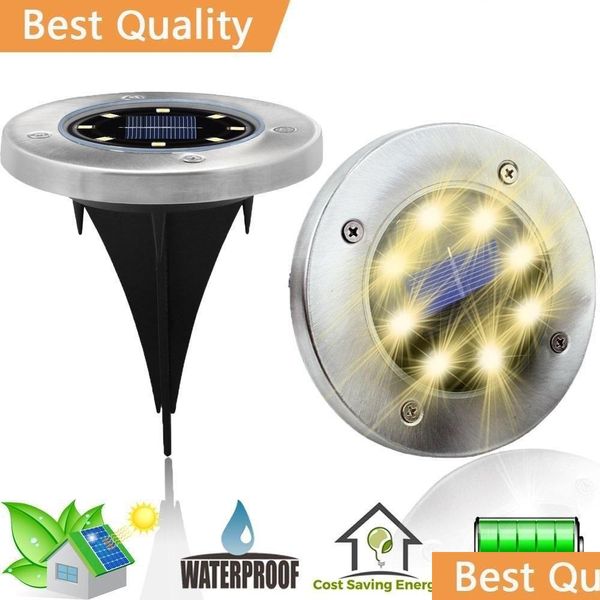 Solar-Gartenleuchten, 8 LED-Lampen, angetriebenes wasserdichtes Licht für Haus, Hof, Auffahrt, Rasen, Straße, Boden, Deck, Weg, Drop-Lieferung, Beleuchtung Dhjzb