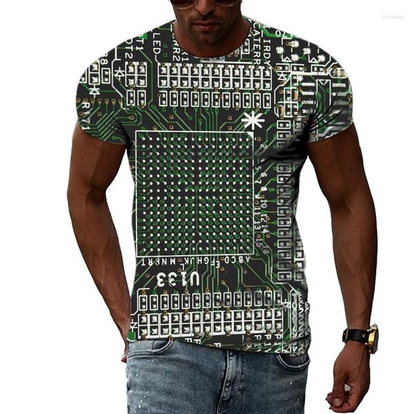 T-shirt da uomo Personalità Circuit Board Pattern T-shirt 3D Moda Casual Street Cool Girocollo Top Hip-hop Trend T-shirt a maniche corte