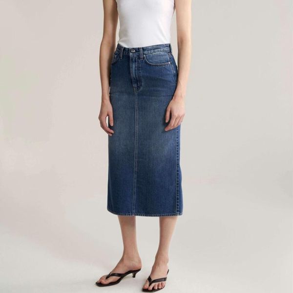 Röcke Frühherbst Damen Denim Midi Rock Zurück Split Mode Büro Tragen Einfache Damen Mittellange Jupe