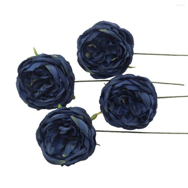 Dekorative Blumen D-Seven Künstliche 4/8 Stück marineblaue Seiden-Austin-Rosen mit Stiel für Hochzeitsstrauß, Tischdekoration, Party, Zuhause, Kuchendekoration