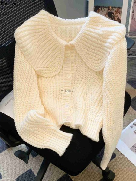 Frauen Elegante Süße Strickjacke 2023 Herbst Winter Koreanische Mode Puppe Kragen Pullover Mantel Casual Taste Jumper Tops HKD230829