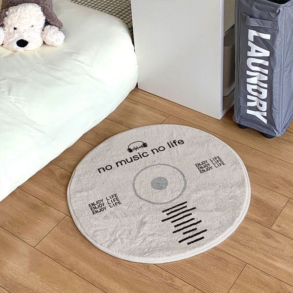 Halı retro müzik disk desen halı yumuşak yuvarlak battaniye beyaz halı kaymaz mat cd alanı oturma odası yatak odası dekor 230828