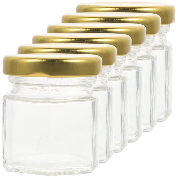 Garrafas de armazenamento 6 peças garrafa de mel frascos de vidro transparente recipientes de geléia mason caviar ferro design minúsculo açúcar esfrega cozinha