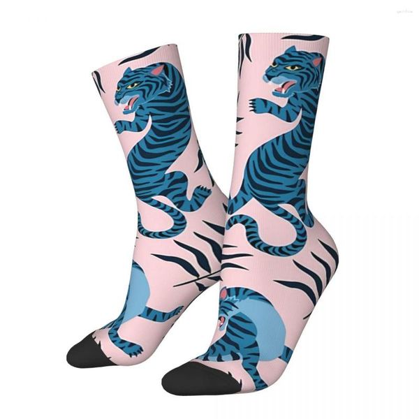 Herrensocken Hip Hop Retro Asiatische Tropische Blätter Verrückter Tiger Tierliebhaber Unisex Street Style Bedruckte Neuheit Crew Socke Jungen Geschenk