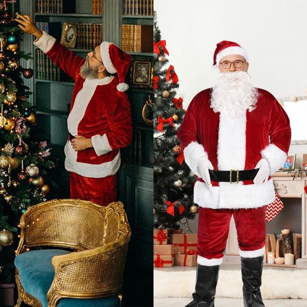 Fatos masculinos homens natal 7 peças conjunto cor sólida traje de papai noel com chapéu de cinto elástico cintura solta ajuste festival estilo férias