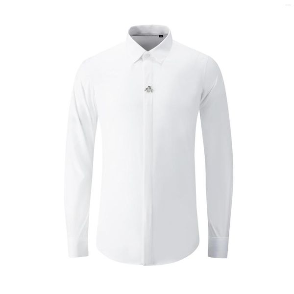 Camisas casuais masculinas de alta qualidade luxo jóias colarinho formal camisa bordada para homens botão para baixo shirtgood